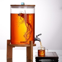 Distributeur de Boissons, Jus et Eau en Verre Borosilicate de Haute Qualité, Contenant de Fermentation 5L, 7.5L, 10L avec Robinet et Couvercle en Bambou