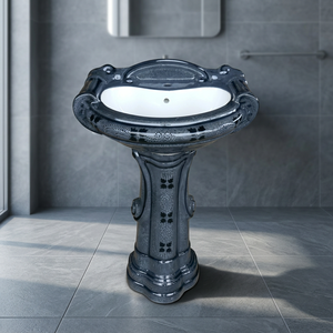 Modern Square Granite Style Ceramic Wash Basin With Full Pedestal For Mall Bathroom Commercial Use - Product Image 5