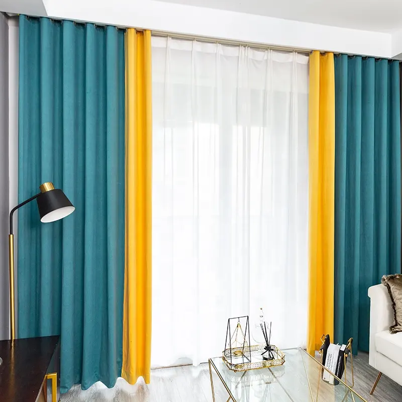 Precio de fábrica, cortinas modernas personalizadas, cortinas europeas retro de hotel silenciosas súper opacas simples de tres capas