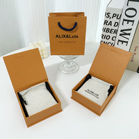 Coffret Cadeau de Luxe pour Bijoux – Boîte Rigide Texturée Orange avec Pochette en Lin et Boîte Cadeau en Papier pour Collier, Boucles d'Oreilles et Bague
