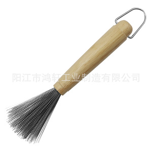 Brosse de nettoyage de cuisine en acier inoxydable avec manche en bois et fil de cuivre, type suspendu, long manche HX-CB019 - Product Image 3