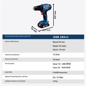 Perceuse électrique au lithium <span class=keywords><strong>GSB</strong></span> 183-LI/<span class=keywords><strong>GSB</strong></span> 185-LI avec moteur sans balais et système sans clé, fabriquée en Chine - Product Image 2