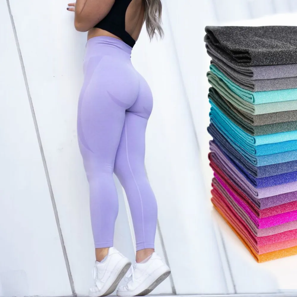 Seamless Yoga Leggings Gym Outfits Workout Clothes Fashion Women's Stretch Quick Dry Sports Wear Solid Lilac FitnessTrousers