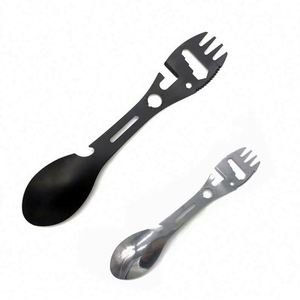 Fourchette-cuillère multifonction en acier inoxydable avec ouvre-bouteille, sérigraphiée, ustensile de camping personnalisé pour usage promotionnel en extérieur - Product Image 1