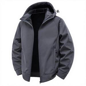 Customized Logo Plain Dyed Loose Solid Color Men's Hooded Full Zipper Fleece Windbreaker <b>Waterproof</b> Sports <b>Jacket</b> - Product Image 2