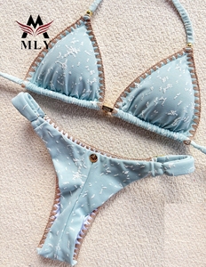 New Rush <strong>Blue</strong> Crochet Marker Swimwear Beachwear Luxury Halter Triangle <strong>Bikini</strong> <strong>Sets</strong> for Women - Product Image 3