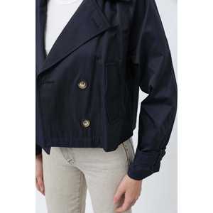 Trench-coat court pour femme, bleu marine, utilitaire, manches longues, tissé, automne, confortable - Product Image 4