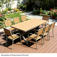 Ensemble de table et chaises de salle à manger en bambou d'extérieur, structure en aluminium, design moderne minimaliste, mobile, pour patios, villas, balcons, meubles d'extérieur