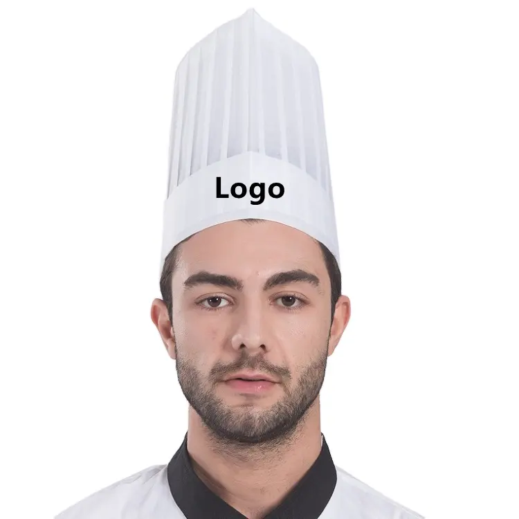 Yüksek kalite özel ucuz şefler şapka nakış baskı Logo tek kullanımlık mutfak pişirme pasta malzemeleri için restoranlar şef şapkası