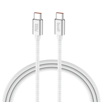 Câble de charge rapide USB-C vers USB-C Budi 2M 100W PD, en nylon tressé, avec moulage intégré en alliage d'aluminium, cordon de données Type-C