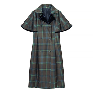 <span class=keywords><strong>Cappotto</strong></span> Casual da Donna con Colletto a Tacca, Motivo a Quadri <span class=keywords><strong>Verde</strong></span>, Manica Corta, Moda - Product Image 1