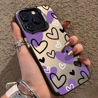 Coque de téléphone à motif aléatoire coeur violet étui de téléphone antichoc Imd pour iPhone 13 Pro Max 14 Pro Max 15 avec des fleurs