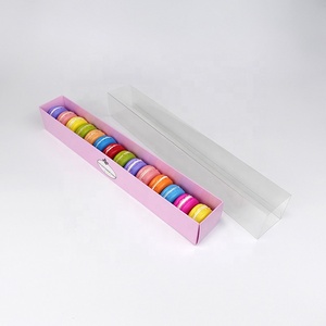 Custom Food Grade pastry paper box 14 macaron folding drawer packaging with clear sleeve
