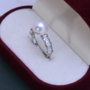 Bague en argent S925 avec perle d'eau douce Wenchi 9-10mm, forte luminosité, blanche, presque parfaite, version chinoise, modèle de mode féminin 24595 - Product Image 4