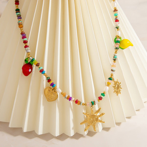 Collier de perles en pierre naturelle avec pendentif soleil en alliage de zinc, chaîne de clavicule, bijoux de fête, style océan estival - Product Image 3