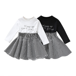 Factory Wholesale 2021 Summer New Fashion <b>Patchwork</b> Style Stripe Long Sleeve Girl Clothes Dress - Product Image 1