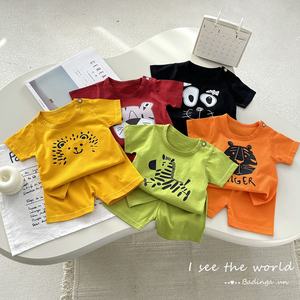 2026 New Kidsren's Pure Cotton Short-Sleeved <strong>Suit</strong> Summer Cartoon Pure Color <strong>Casual</strong> Thin Two-Piece Set for <strong>Boys</strong> Girls 100% Cotton - Product Image 2