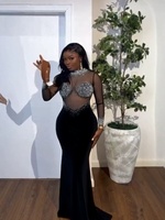 Robe de soirée sirène en maille ornée de strass pour femme, manches longues, col transparent, en satin, longue, pour mariage, fête ou bal de promo – Direct Usine