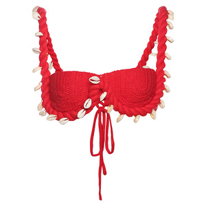 Nouvel ensemble 2 pièces tendance en tricot de laine fait main au crochet, composé d'un haut licou et d'une jupe courte à motif torsadé - Product Image 6