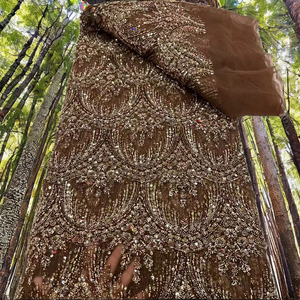 Tela de Encaje con Lentejuelas y Diseño de Puntos Transpirable, Precio de Fábrica en China, Material de Poliéster/Metálico Azul para Vestidos de Novia, Precio Razonable - Product Image 2