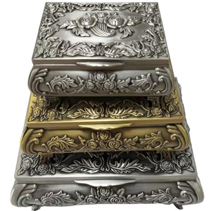 <b>Dropshipping</b> Shopify Vintage Lock Rose Carved Jewelry Storage Box Zinc Alloy Antique Tin High End Gift Case - Product Image 3