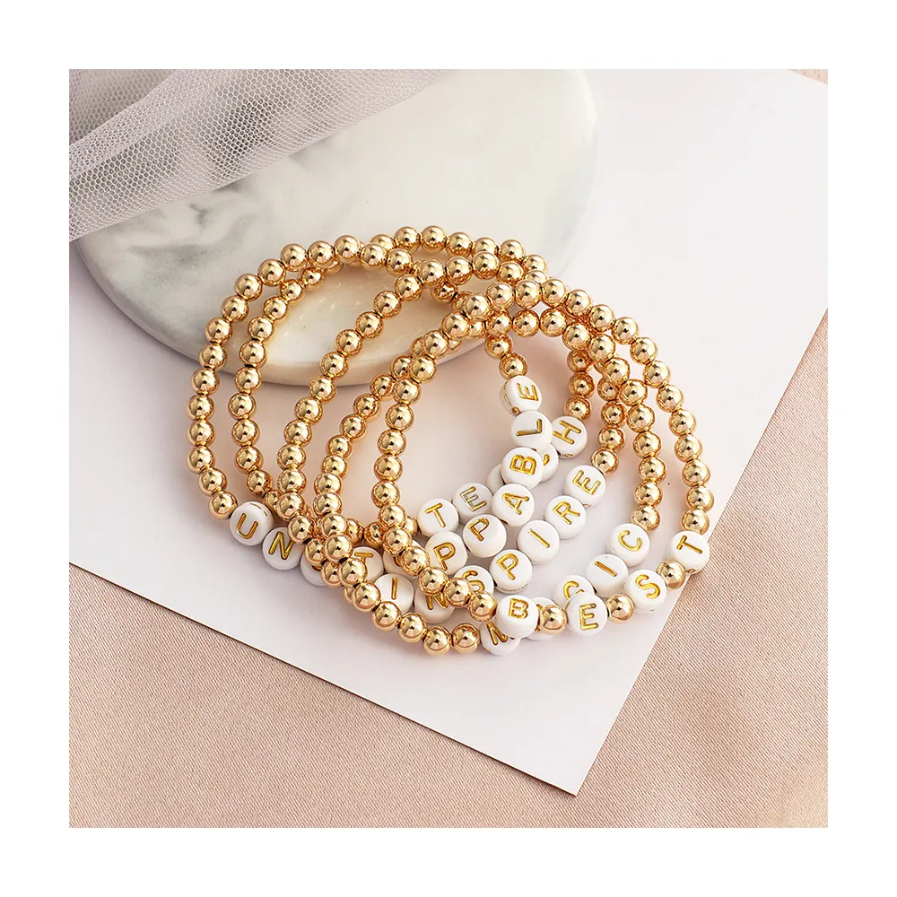 Bracelet en cuivre plaqué or véritable, lot de, perles, élastique, personnalisé, pour bricolage