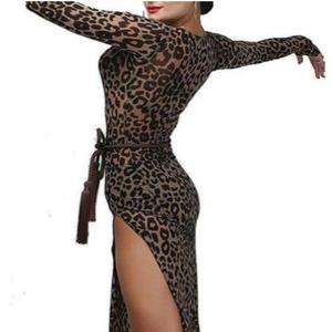 <span class=keywords><strong>Vestido</strong></span> de baile latino Tango Salsa para mujer, trajes de baile Flamenco Samba con <span class=keywords><strong>estampado</strong></span> de leopardo para competición - Product Image 3