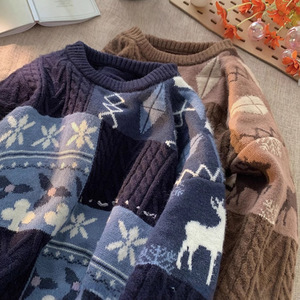 Dalang Sweater Factory Women's <b>Thick</b> Knit <b>Cardigan</b> Loose Crew Neck Patchwork Winter 2025 Anti Pilling Full Sleeve - Product Image 3