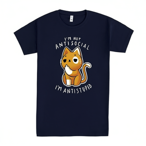 Camiseta con gráfico de gato I'm Not Antisocial I'm Antistupid, unisex, talla M para adultos, azul marino - Product Image 2