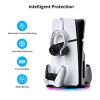 Station de charge sans fil double pour manettes PS5/PS5 Slim, accessoires de jeu avec lumière RGB, chargeur rapide à crochet, compatible avec de nombreux appareils