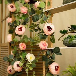 Guirlande de fleurs artificielles en pivoine, feuilles d'eucalyptus en soie, décoration de mariage, décoration extérieure pour la maison, 100cm-200cm - Product Image 2