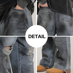 Jeans Rectos Personalizados Hangyue para Hombre, Lavado a la Piedra, Efecto Desgastado con Agua, 100% Algodón Tejido, Botones y Cremalleras, Todas las Temporadas, Logotipo Personalizable - Product Image 6