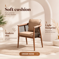 Fauteuil de salon et chaise de salle à manger MULIGNA Wabi-Sabi en bois massif avec revêtement en cuir souple pour la maison, la chambre et l'hôtel