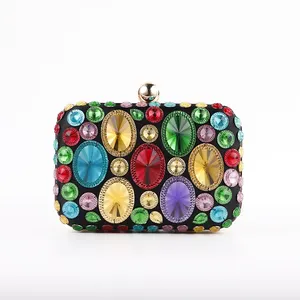 Luxury Color Crystal Hasp Ladies Dinner Purse Small Chains Handbags Clutch Bag Women Clutches Colorful Rhinestone Evening Bag