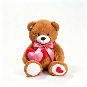 Oso de peluche personalizado, oso de peluche marrón con corazón, oso de peluche con lazo rosa, oso de peluche con forma de corazón. - Product Image 2