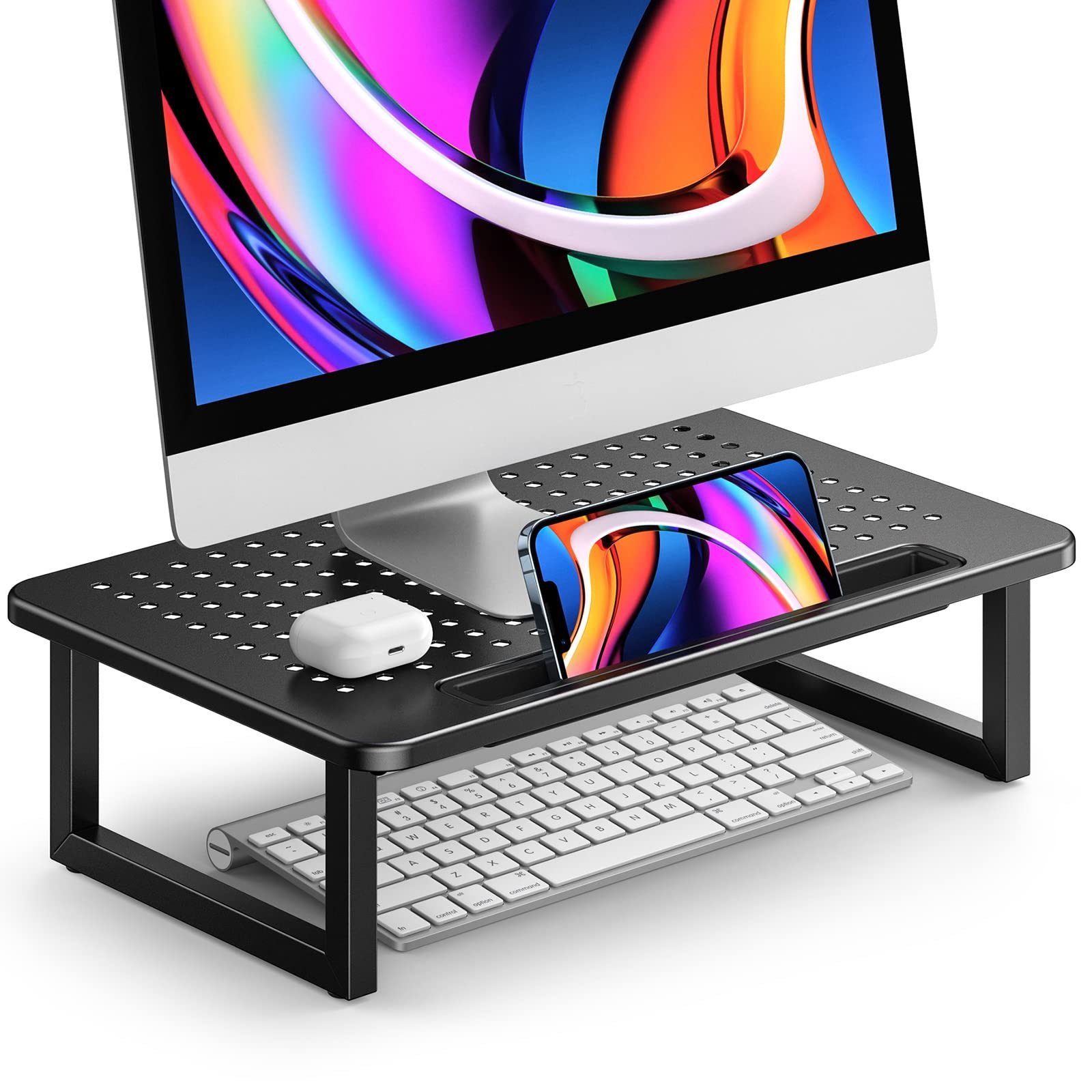High Raiser Desktop Monitor Stand Double Tiers Ventilated Metal ...