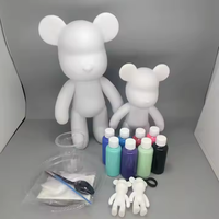 Offre Spéciale 23cm Ours DIY Peinture Kit Fluide Violent Vinyle Ours Ensemble Avec Boîte À Outils et Acrylique Verser Peintures
