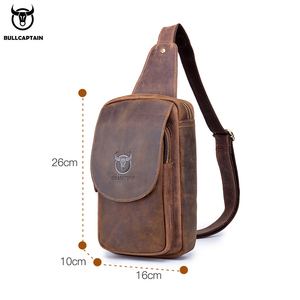 Bolsas Transversais Masculinas BULLCAPTAIN em Couro Crazy Horse, Bolsa de Peito Retro com Zíper para Viagens Curtas - Product Image 6