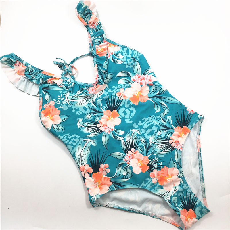 2021 Sexy plant printed one-piece swimsuit backless swimsuit beach wear hot sale swimwear V-neck
