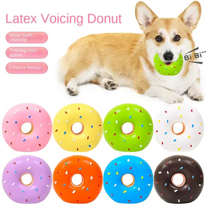 Latex Donut Shape <b>Bite</b> Sound Interactive Play Donut Squeaky Dog Toy - Product Image 2