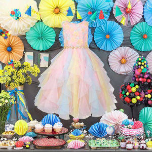 Robe d'été personnalisée en gros pour petite fille, écologique, respirante, en dentelle et maille transparente, style Prairie Chic, pour anniversaire arc-en-ciel - Product Image 3