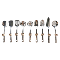Ensemble d'ustensiles de cuisine 9 pièces en acier inoxydable avec poignée en plastique papillon, cuillère, louche, spatule antidérapante, durable et compatible lave-vaisselle