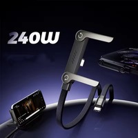 Câble de charge rapide invisible avec support, 1 mètre, en nylon tressé, coque AL, PD 27W 240W