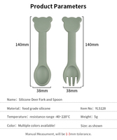 Ensemble cuillère et fourchette en silicone pour bébé, manche en forme d'ours, long manche, finition miroir, 10 ml, non toxique, ustensiles de voyage et d'apprentissage pour tout-petits