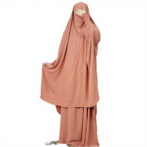 Abaya personnalisée deux pièces pour khimar superposé, couleur unie, hijab islamique, abaya en polyester, anti-plis, respirante, musulmane - Product Image 3