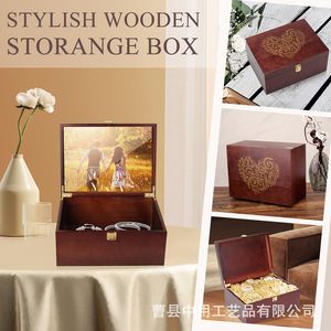 Solid Wood Jewelry <b>Storage</b> <b>Box</b> Double Layer Organizer With <b>Photo</b> Lid For Necklace Bracelet Earring Keepsake Gift <b>Box</b> - Product Image 3