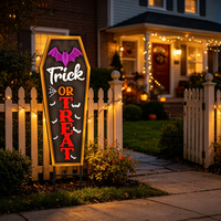Letrero con Forma de Ataúd con Luces LED Solares, Decoración de Jardín para Halloween
