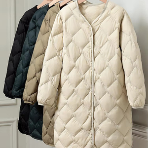 <span class=keywords><strong>Doudoune</strong></span> légère pour femmes <span class=keywords><strong>mi</strong></span>-longueur automne et hiver nouvelle veste coréenne <span class=keywords><strong>longue</strong></span> à col en V doublure intérieure sans col - Product Image 1