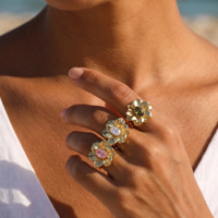 Bague Fleur de Tournesol en Or Délicat avec Zircon, Anneau Ouvert Scintillant à Pierres Colorées, Bijou Tendance pour Femme