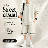 Ensemble T-shirt et short décontracté en maille 100 % polyester à séchage rapide, imprimé estival, personnalisable, pour homme